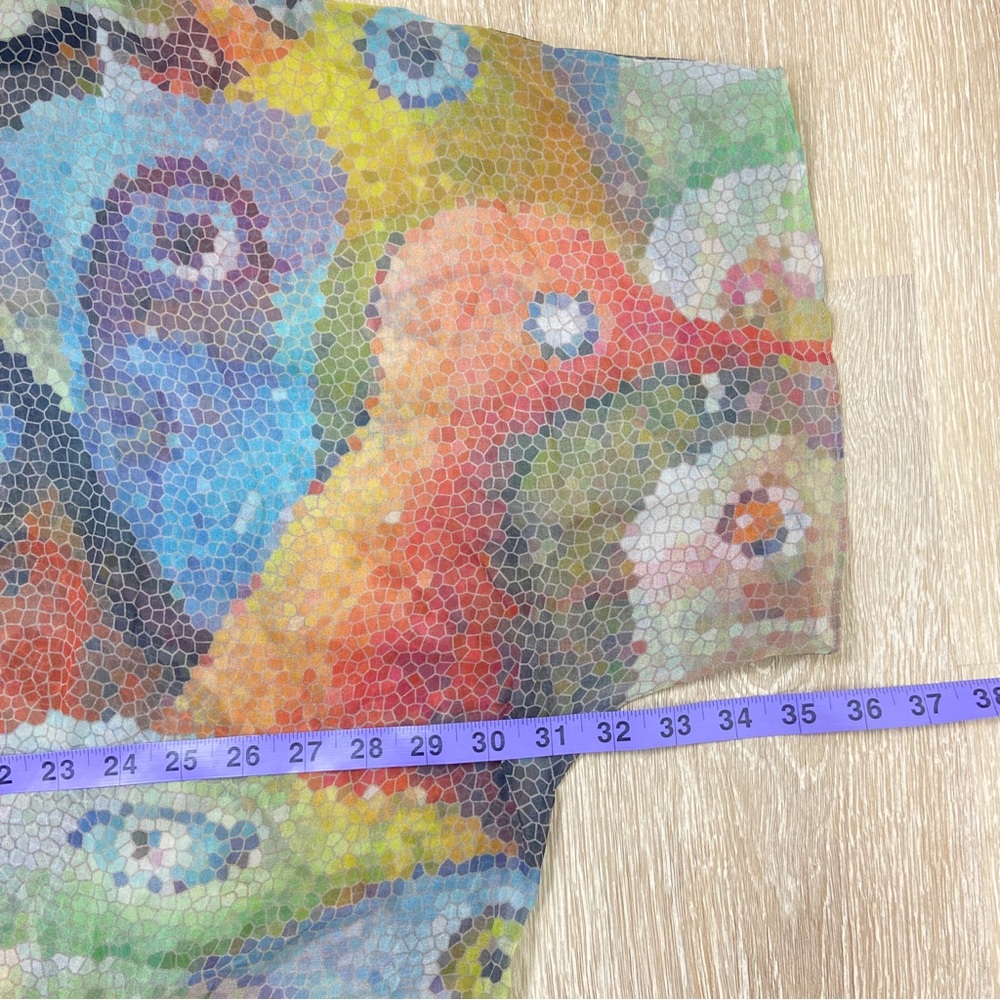 100% Silk  Abstract Art-to-Wear – Boho Feminine Sheer Vacation Summer Top - Picture 9 of 14
